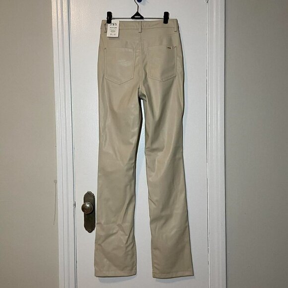 Nwt ZARA FAUX LEATHER SLIM FLARE TROUSERS WITH SLITS SIZE US 4 - Picture 7 of 13